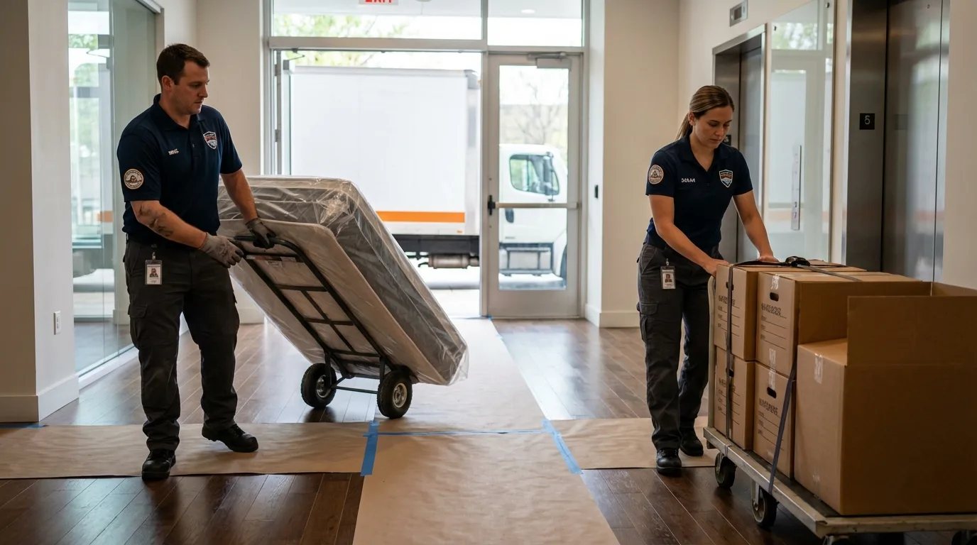 Professional apartment movers loading elevator in Snow Hill, NC